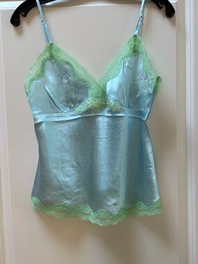 Golden Hawk Dream Blue 100% Silk Camisole with Lace Trim
